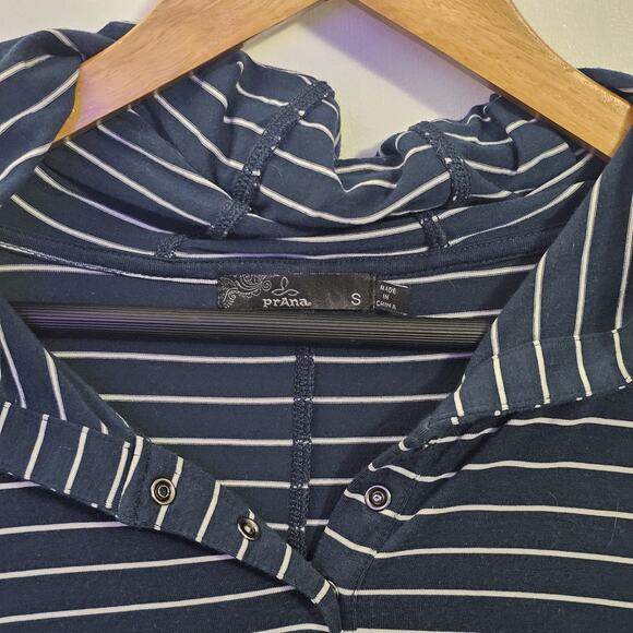 Prana Sol Protect Hoodie Stripe Kanga Pocket Henley Pullover Lyocell Stretch Sm - Picture 4 of 6